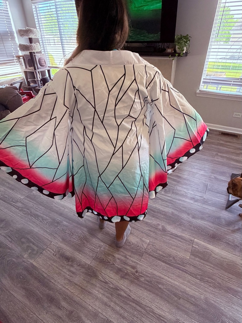 Kids Butterfly Kimono Costume - White with Pink & Teal Ombre